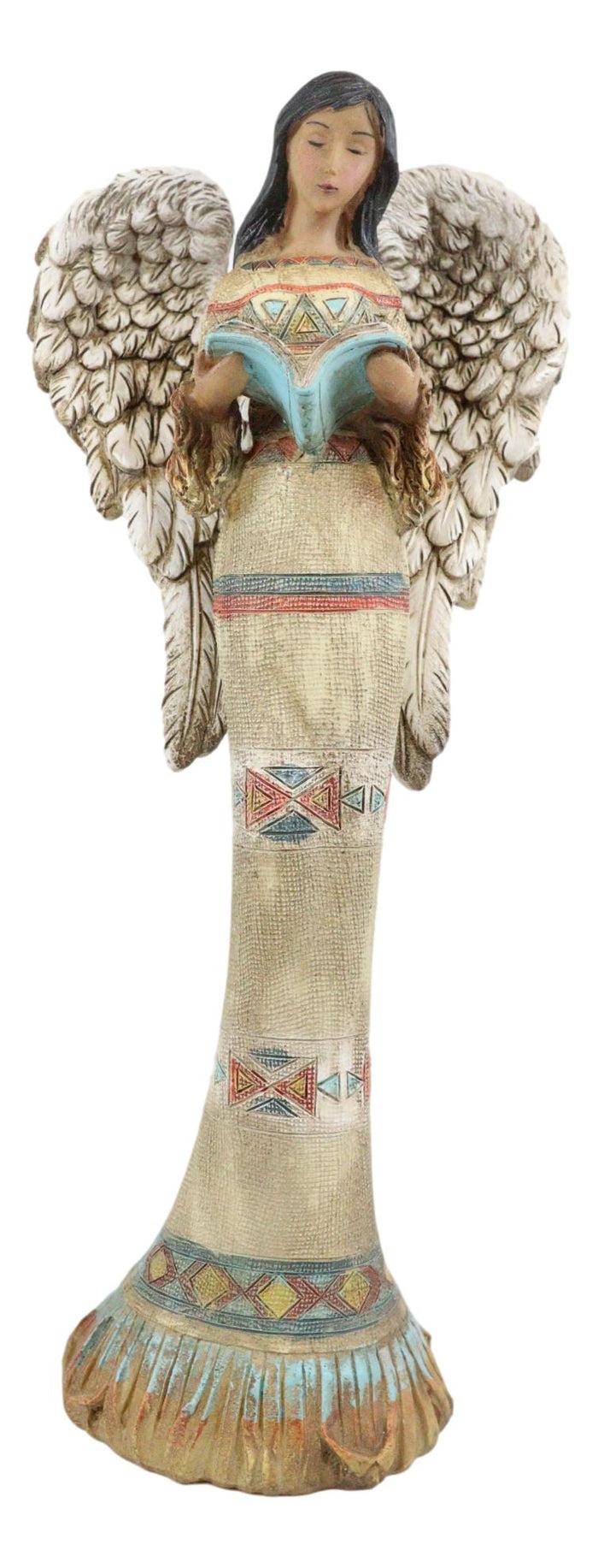 Set Of 3 Native American Female Angels Holding Bible Dove And Basket Figurines