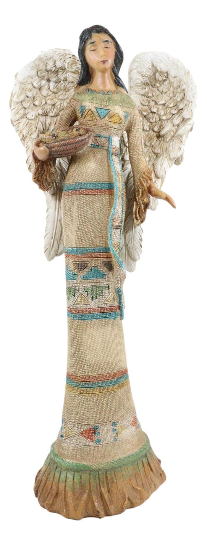 Set Of 3 Native American Female Angels Holding Bible Dove And Basket Figurines
