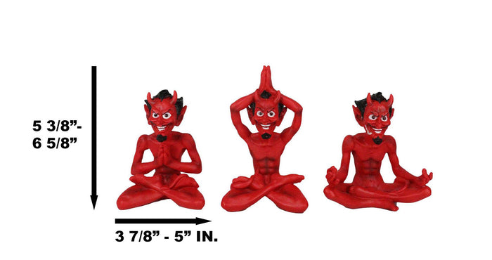 Set Of 3 Red Demon Imp Devils In Yoga Lotus Meditation Poses Figurines