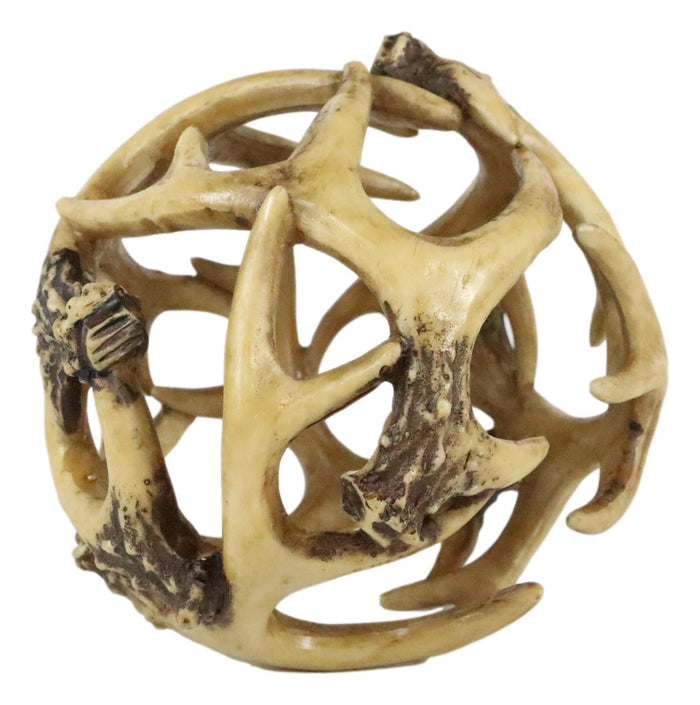 Set Of 3 Rustic Buck Deer Stag Entwined Antlers Orb Potpourri Balls Paperweight