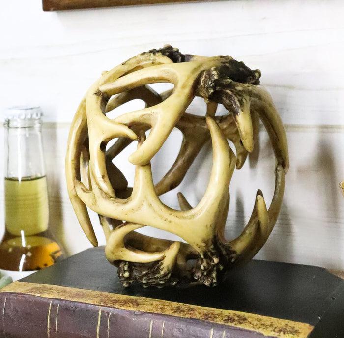 Set Of 3 Rustic Buck Deer Stag Entwined Antlers Orb Potpourri Balls Paperweight