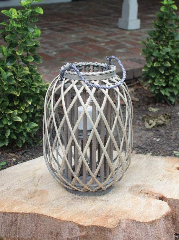 Set Of 3 Rustic Western Farmhouse Rattan Wood Willow Candle Holder Lanterns
