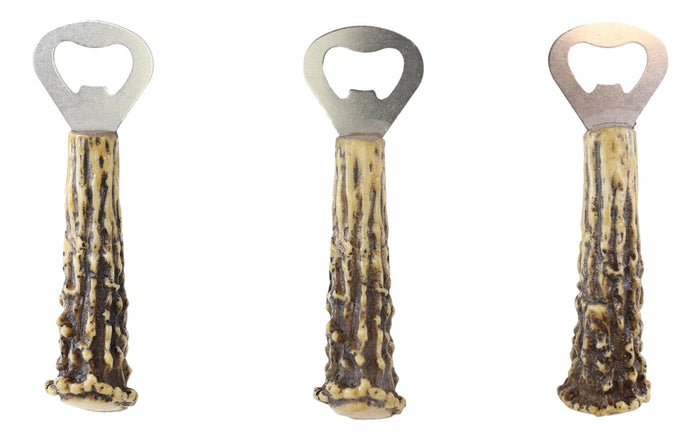 Set Of 3 Rustic Western Faux Stag Deer Bone Antler Soda Beer Bottle Cap Openers