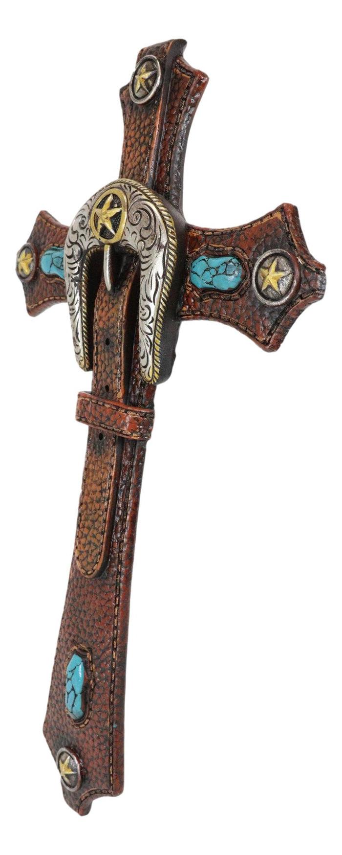 Set Of 3 Rustic Western Turquoise Rocks Belt Buckle Conchos Wall Crosses Decor