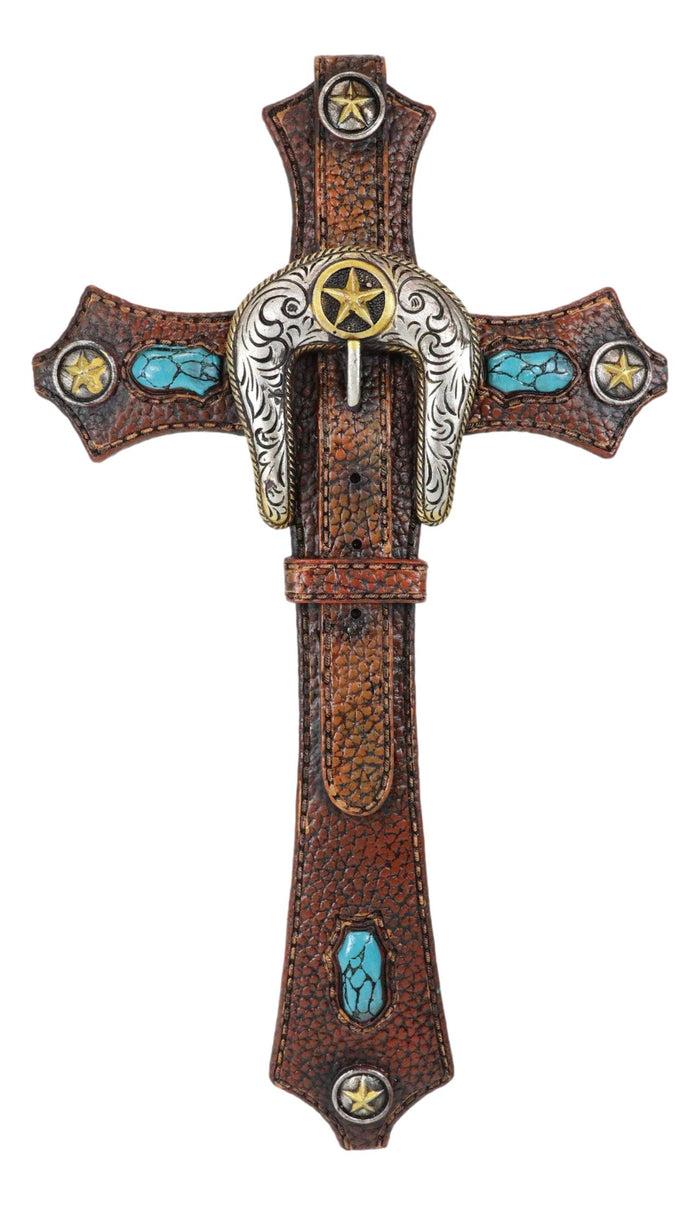 Set Of 3 Rustic Western Turquoise Rocks Belt Buckle Conchos Wall Crosses Decor