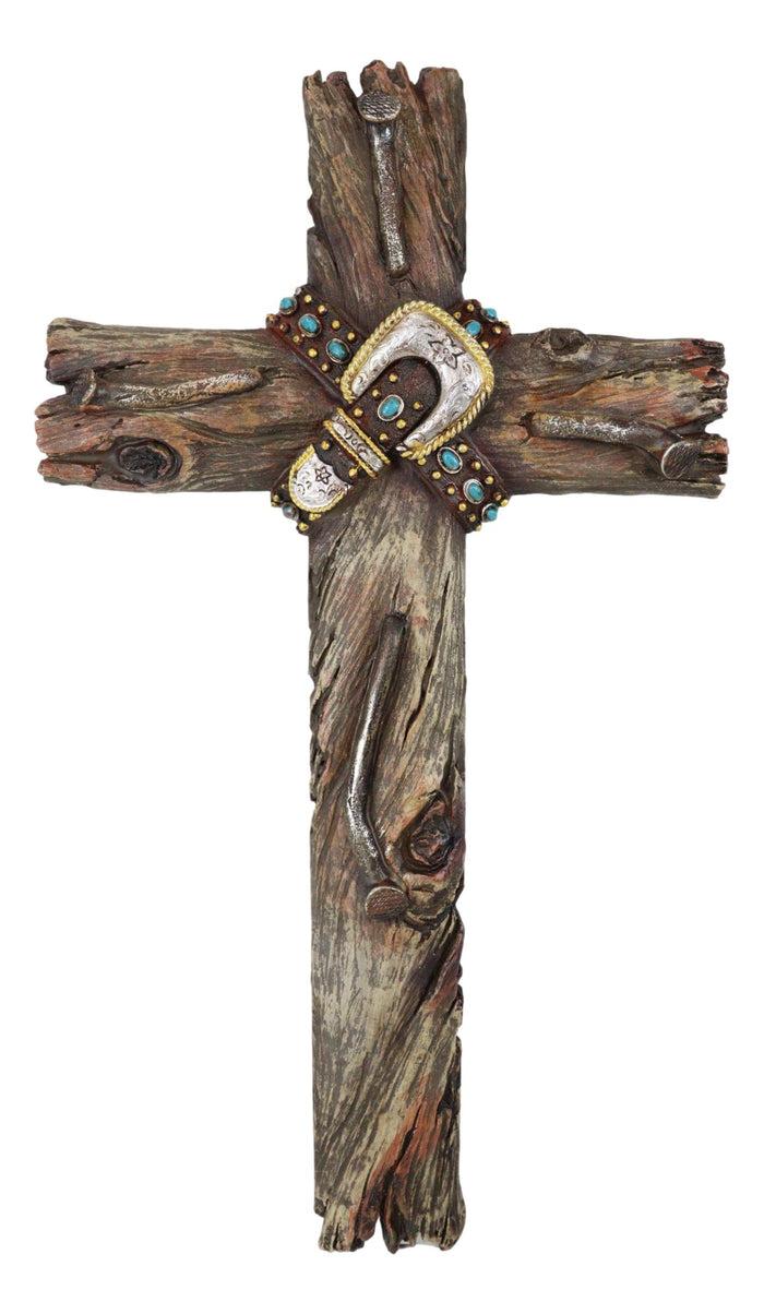 Set Of 3 Rustic Western Turquoise Rocks Belt Buckle Conchos Wall Crosses Decor
