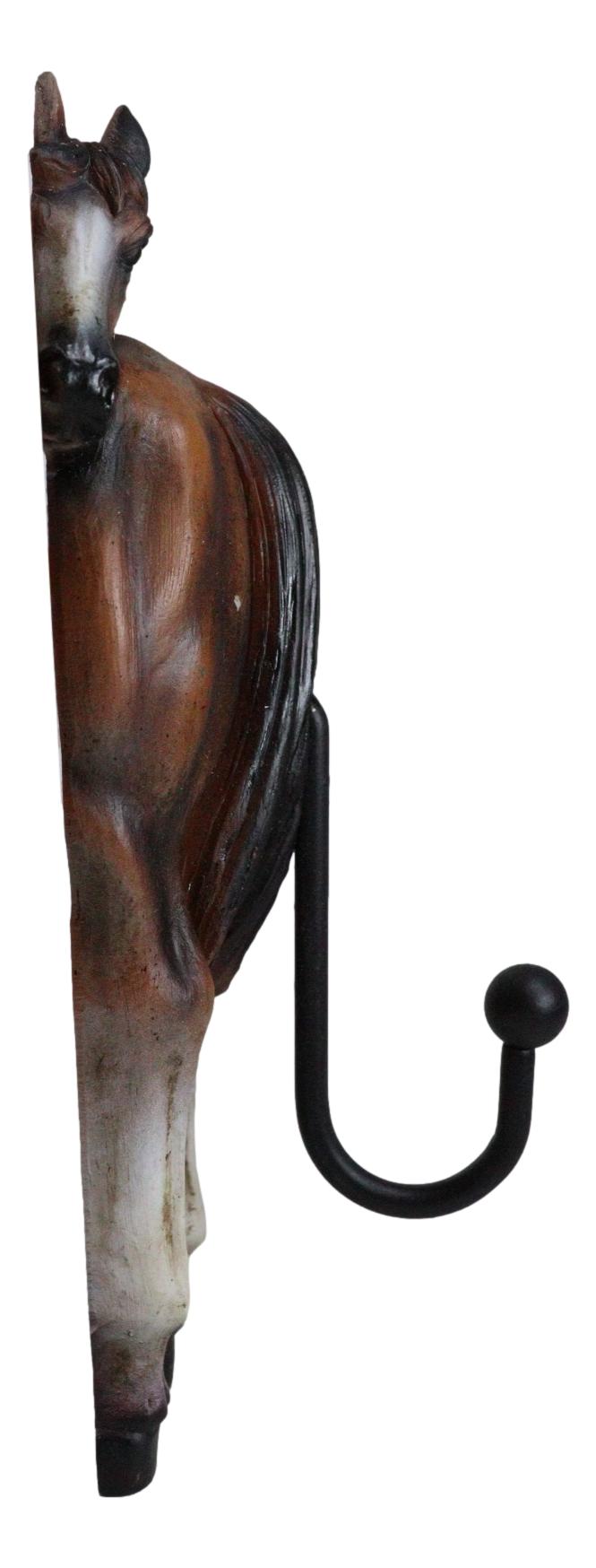 Set Of 3 Rustic Western White Brown Chestnut Horses Hind Butt Coat Wall Hooks