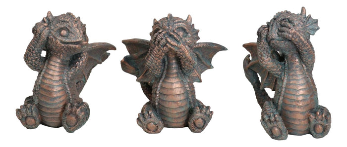 Set Of 3 See Hear Speak No Evil Funny Hatchling Baby Dragons Fantasy Figurines