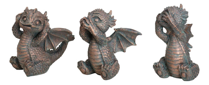 Set Of 3 See Hear Speak No Evil Funny Hatchling Baby Dragons Fantasy Figurines