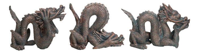 Set Of 3 See Hear Speak No Evil Oriental Shen Long Celestial Dragons Figurines