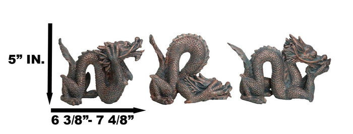 Set Of 3 See Hear Speak No Evil Oriental Shen Long Celestial Dragons Figurines