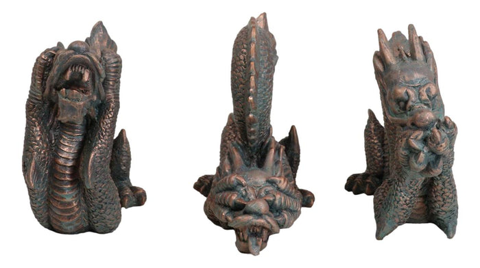 Set Of 3 See Hear Speak No Evil Oriental Shen Long Celestial Dragons Figurines