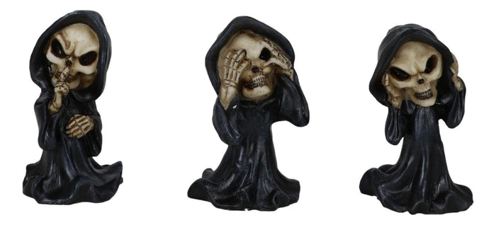 Set Of 3 See No Evil Speak No Evil Hear No Evil Grim Reaper Chibi Mini Figurines