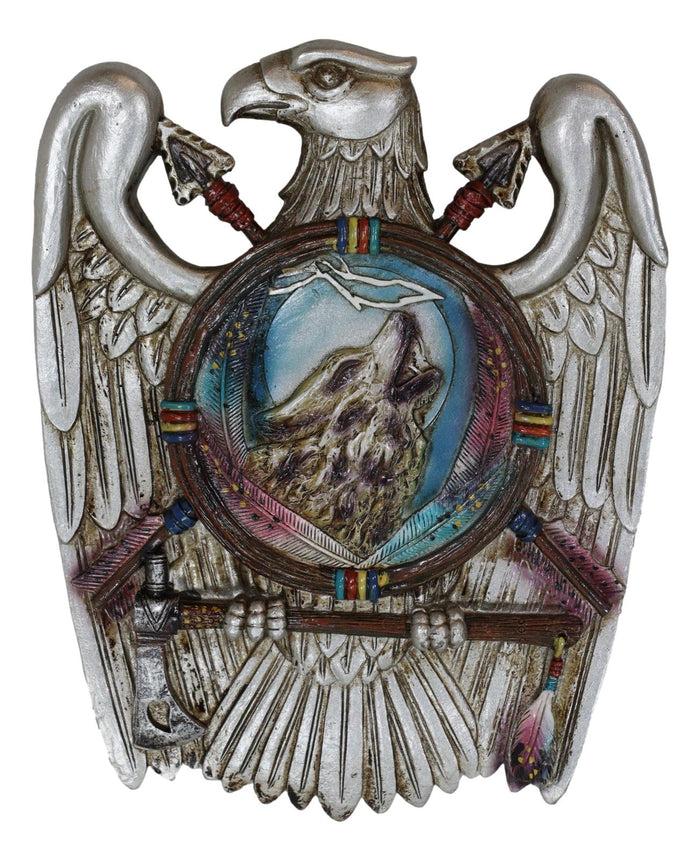 Set Of 3 Silver Bald Eagle Shield And Arrows Cow Skull Horse Wolf Wall Decors