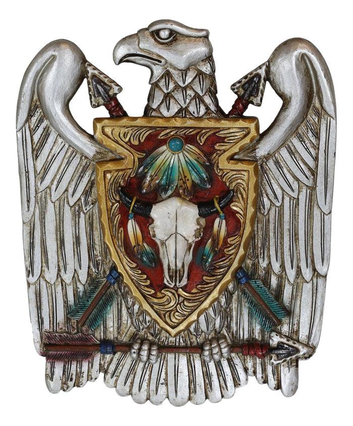 Set Of 3 Silver Bald Eagle Shield And Arrows Cow Skull Horse Wolf Wall Decors