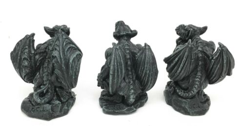 Set Of 3 Small Gothic Stoic Winged Guardian Gargoyle Decorative Figurines 3.25"H