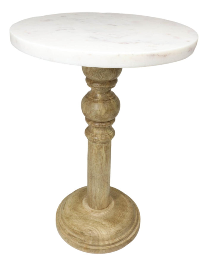 Set Of 3 Urban Farmhouse Dining Table Marble Top And Carved Wood Display Stands