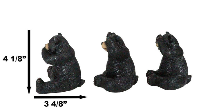 Set Of 3 Wise See Hear Speak No Evil Black Bears Rustic Figurine Bear Animal