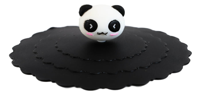 Set Of 4 Black Giant Panda Reusable Silicone Coffee Tea Cup Cover Lids Air Tight