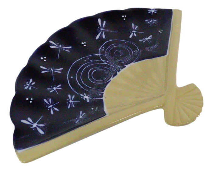 Set Of 4 Blue Ripple Dragonflies Oriental Fan Shaped Appetizer Sushi Plates