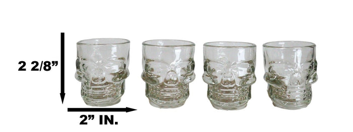 Set Of 4 Clear Glass Gothic Skeleton Skull Face Liquor Shot Glasses Shooters