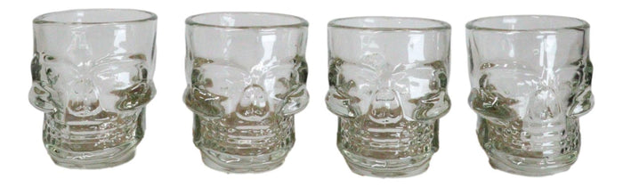 Set of 4 Clear Glass Gothic Skeleton Skull Face Liquor Shot Glasses Shooters Set of 4 Clear Glass Gothic Skeleton Skull Face Liquor Shot Glasses Shooters