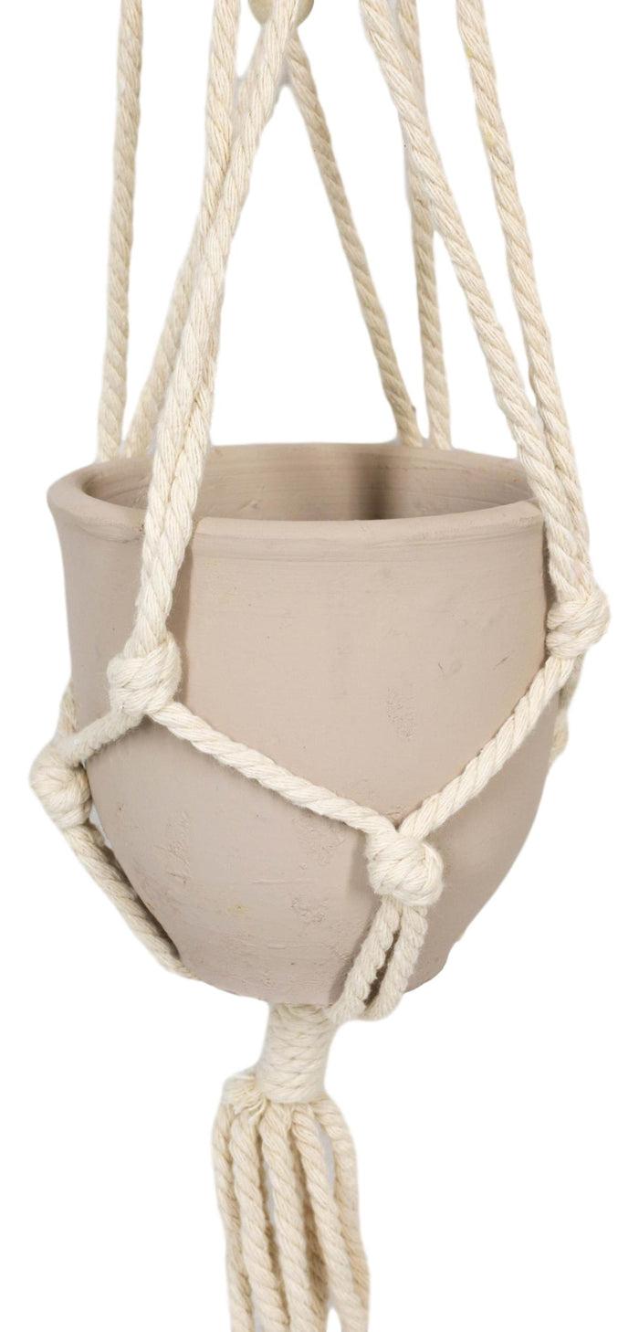 Set Of 4 Decorative Cotton Frill Macrame Hanger Planter Clay Pots Wall Decor