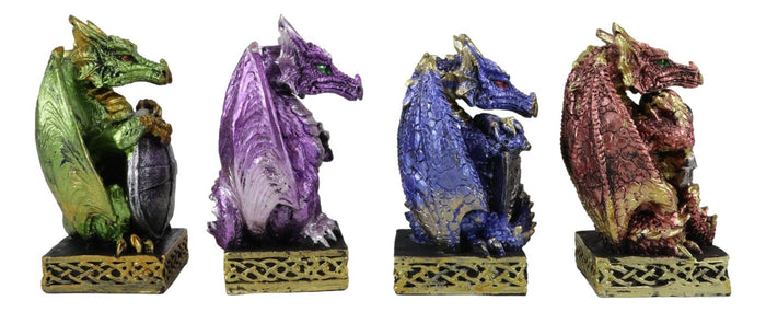 Set Of 4 Fantasy Metallic Colorful Miniature Alchemy Battle Dragons Figurines