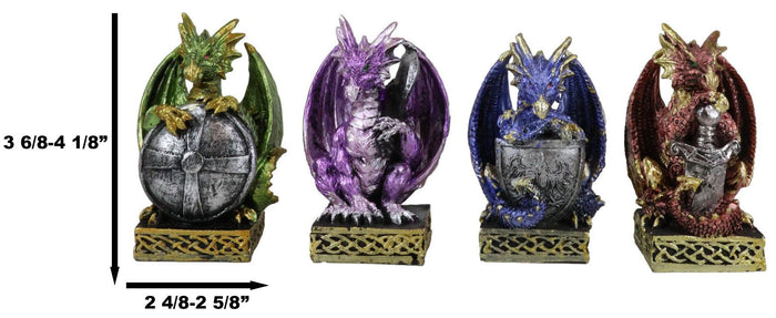 Set Of 4 Fantasy Metallic Colorful Miniature Alchemy Battle Dragons Figurines