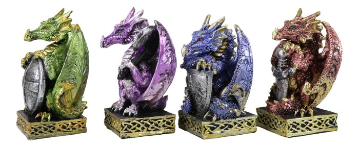 Set Of 4 Fantasy Metallic Colorful Miniature Alchemy Battle Dragons Figurines