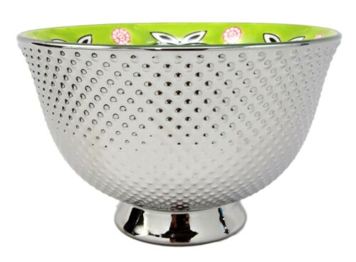 Set Of 4 Luxury Silver Plated Ceramic Personal Dining Bowls 6"D Green Clovers
