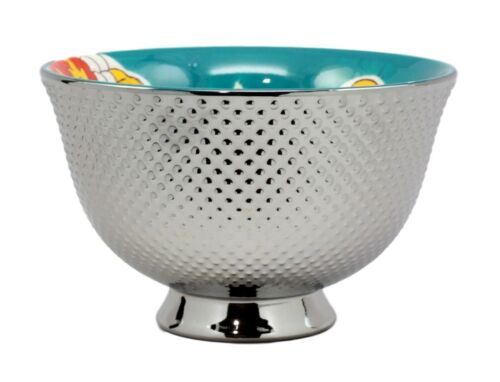 Set Of 4 Luxury Silver Plated Ceramic Personal Dining Bowls 6"D Ramen Soup Bowl