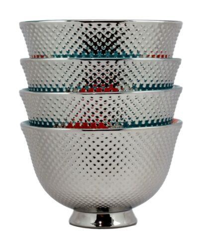 Set Of 4 Luxury Silver Plated Ceramic Personal Dining Bowls 6"D Ramen Soup Bowl