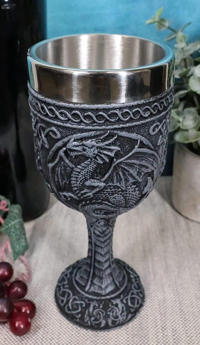 Set Of 4 Medieval Dragon Wine Goblet Chalice Resin Body Stainless Steel Faux Stone
