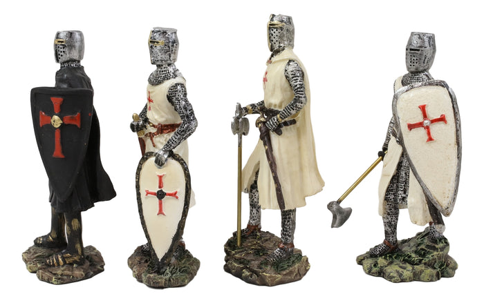 Set Of 4 Medieval Templar Crusader Knights With Tunic Sword Axe Shield Figurines