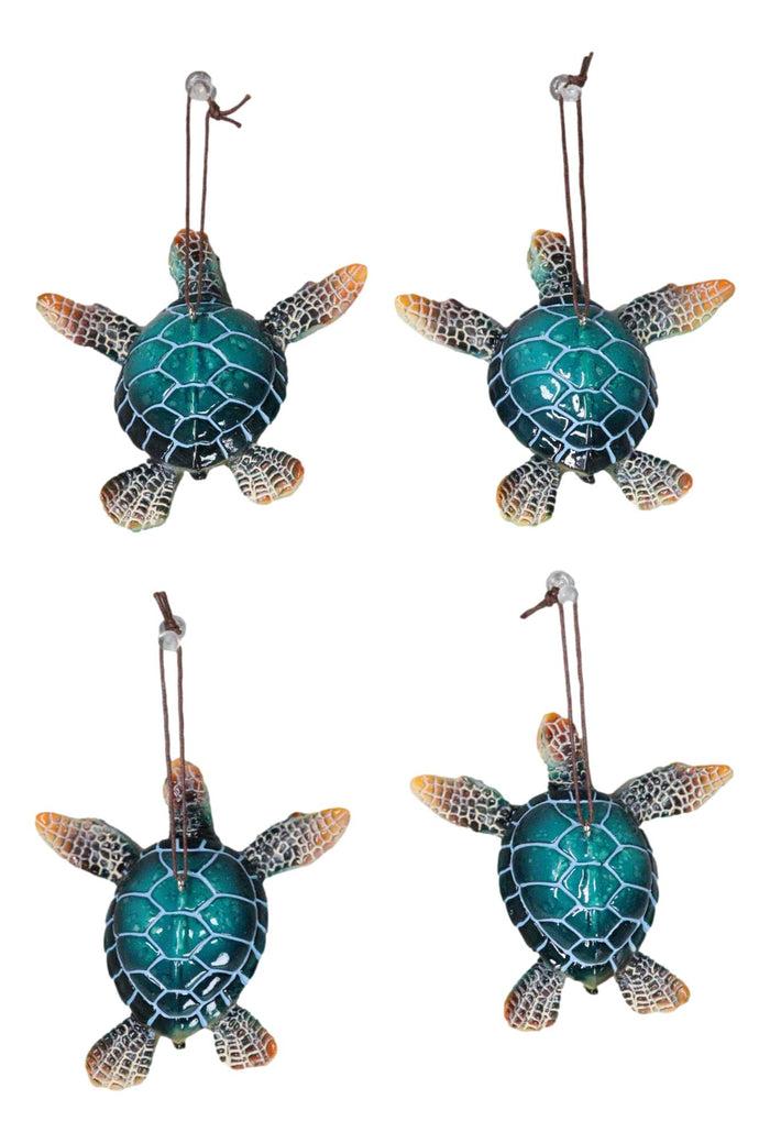 Set Of 4 Nautical Blue Sea Turtles Ocean Marine Wall Hanger Decor Tree Ornaments
