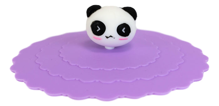 Set Of 4 Purple Panda Reusable Silicone Coffee Tea Cup Cover Lids Air Tight