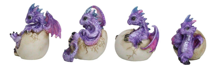 Set Of 4 Purple Spyro Baby Dragon Hatchlings Breaking Out Of Eggs Figurines