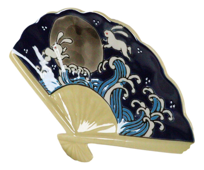 Set Of 4 Rabbits By Ocean Moon Waves Oriental Fan Shaped Appetizer Sushi Plates