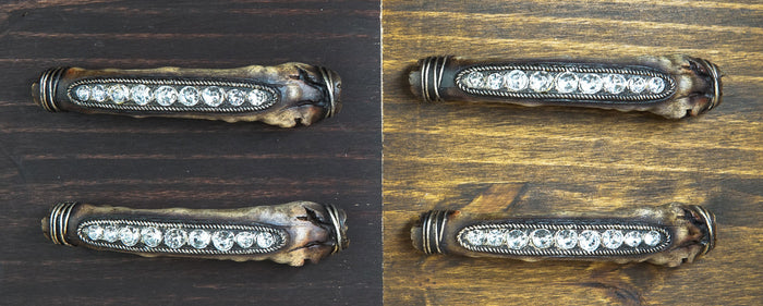 Set Of 4 Rustic Crystals On Faux Distressed Wood Drawer Cabinet Bar Pulls 6.75"L