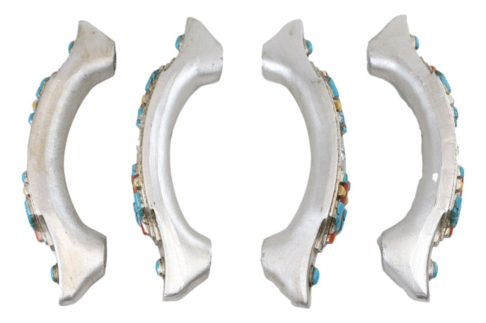 Set Of 4 Rustic Southwestern Turquoise Cross Gemstones Crystal Cabinet Bar Pulls