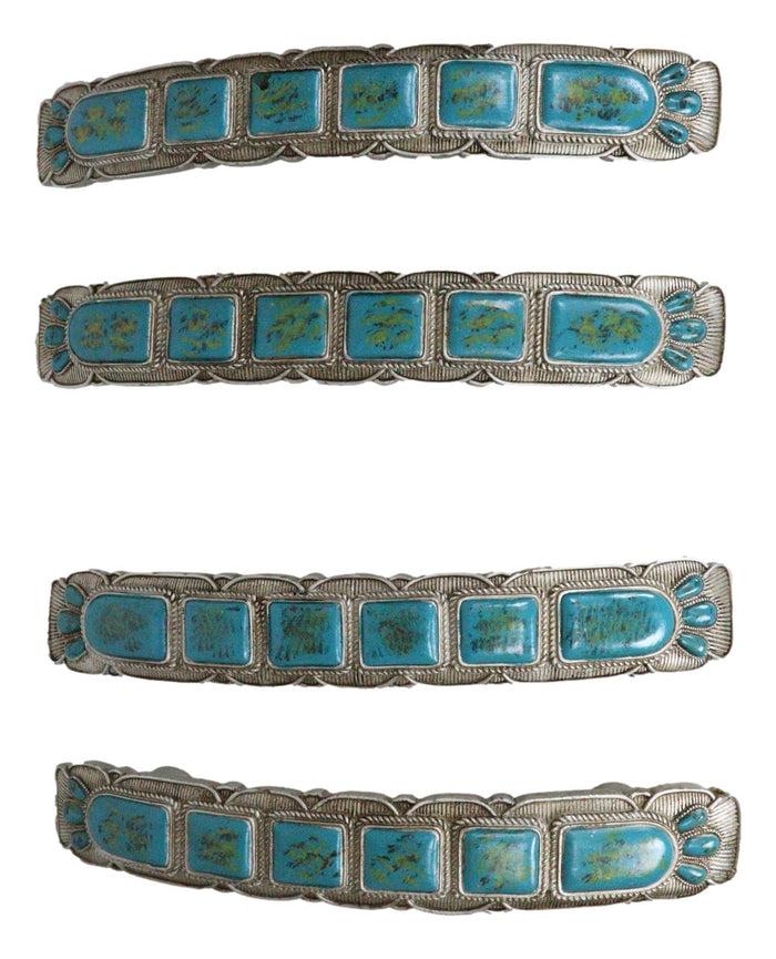 Set Of 4 Rustic Western Silver Turquoise Boho Drawer Cabinet Door Bar Pulls