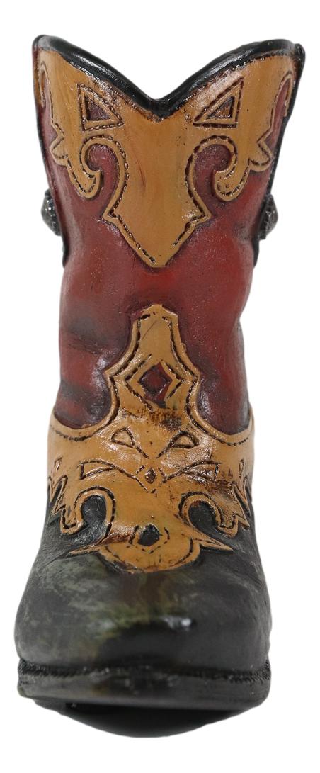 Set Of 4 Rustic Western Tooled Leather Finish Cowboy Boots Miniature Figurines
