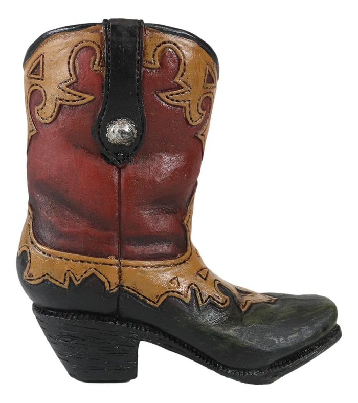 Set Of 4 Rustic Western Tooled Leather Finish Cowboy Boots Miniature Figurines