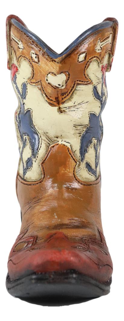 Set Of 4 Rustic Western Tooled Leather Finish Cowboy Boots Miniature Figurines