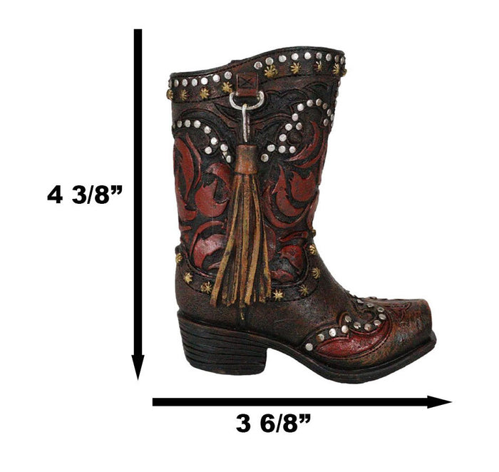Set Of 4 Western Cowboy Turquoise Tooled Leather Boots Make Up Tools Pen Holder