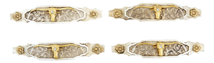 Set Of 4 Western Longhorn Cattle Bull Lace Concho Drawer Cabinet Bar Pulls 6"L
