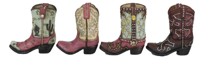 Set Of 4 Western Longhorn Silver Studs Cowboy Boots Make Up Tools Pen Holders