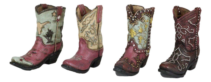 Set Of 4 Western Longhorn Silver Studs Cowboy Boots Make Up Tools Pen Holders