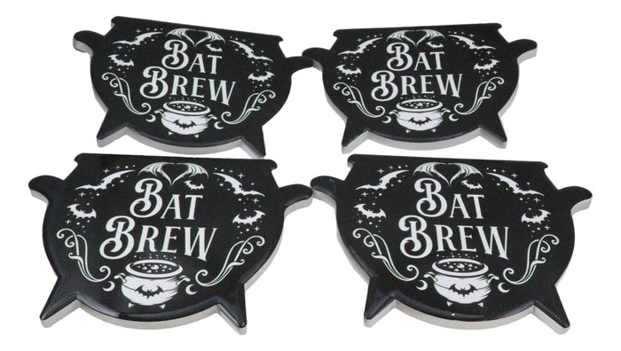 Set Of 4 Wicca Occult Bat Brew Vampire Bats Cauldron Ceramic Cork Coasters